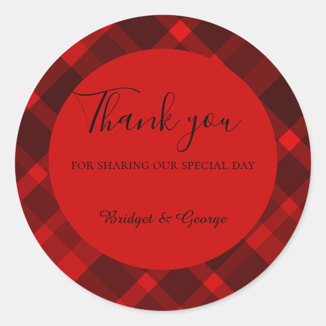 Adesivo Redondo padrão de casamento de tartã celta escocês vermelh (Frente)