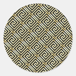 Adesivo Redondo Padrão de chave grego preto-e-ouro