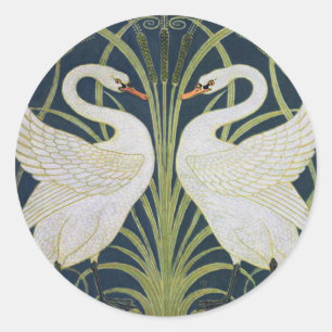 Adesivo Redondo Padrão de Cisnes Art Nouveau: Impressão de Cisne d