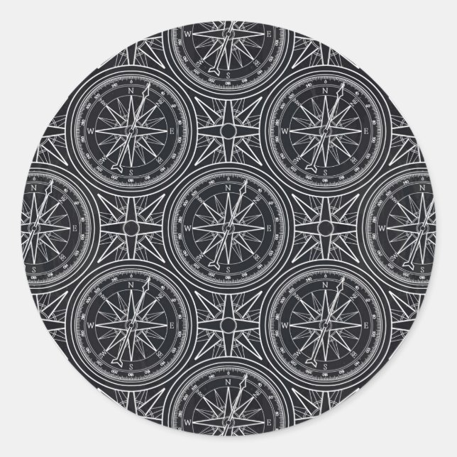 Adesivo Redondo Padrão de Compass de Rosa de Vento (Frente)
