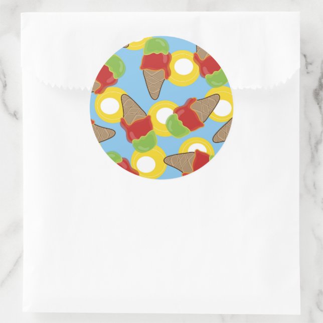 Adesivo Redondo Padrão de Cones de Sorvete de Cereja & Lima Retro  (Bolsa)