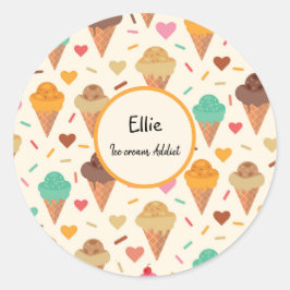 Adesivo Redondo Padrão de cones de sorvete Personalizado
