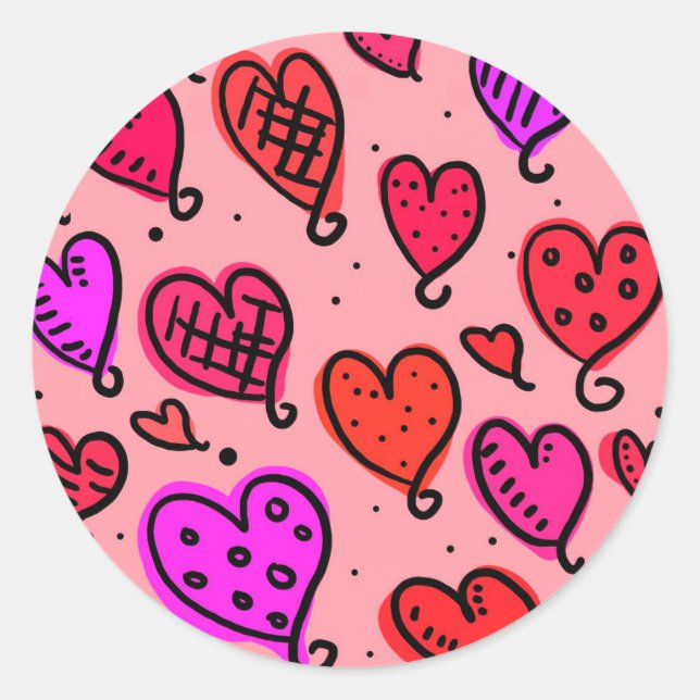 Adesivo Redondo Padrão de Coração Correspondente Único (Frente)