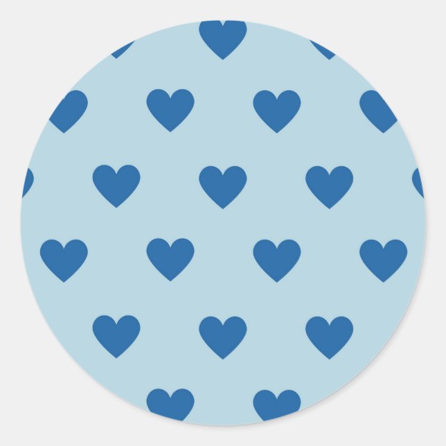 Adesivo Redondo Padrão de Coração Simples Azul (Frente)