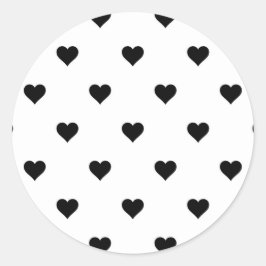 Adesivo Redondo Padrão de Coração Simples, Branco e Preto