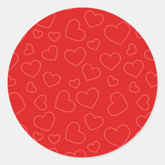 Adesivo Redondo Padrão de Coração Vermelho Simples (Frente)