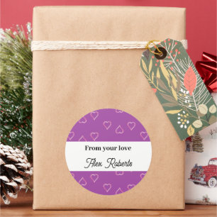 Adesivo Redondo Padrão de corações vermelhos em roxo