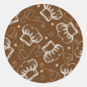 Adesivo Redondo Padrão de cozinhar com chapéu de chef