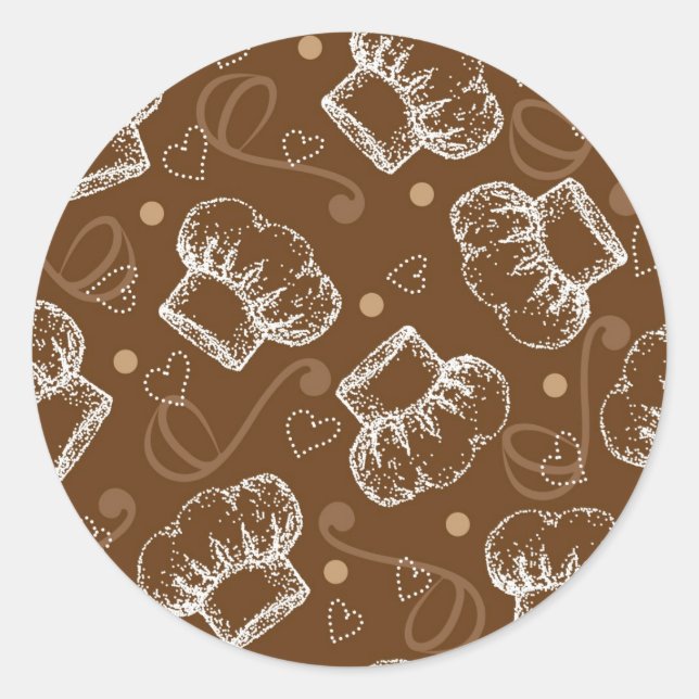 Adesivo Redondo Padrão de cozinhar com chapéu de chef (Frente)