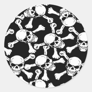 ADESIVO REDONDO PADRÃO DE CROSSBONES DE CRÂNIOS GÓTICOS