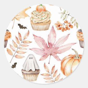 Adesivo Redondo Padrão de Cupcakes Assustadores Pastel para Hallow
