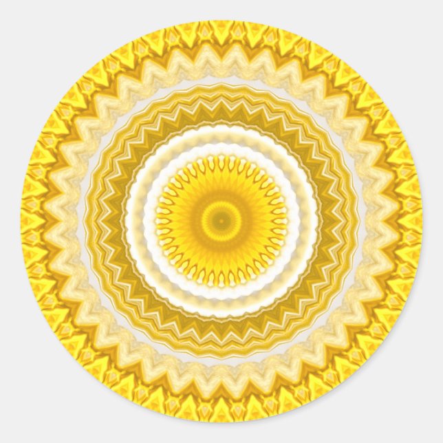Adesivo Redondo Padrão de Daffodil Mandala Amarelo (Frente)