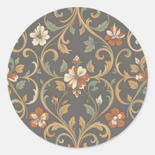 Adesivo Redondo Padrão de Damasco Floral Creme Laranja com Roleta