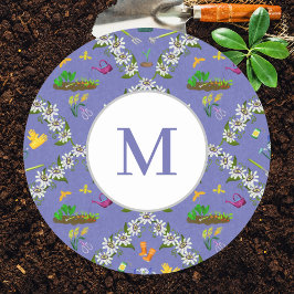 Adesivo Redondo Padrão de Damasco Roxo de Jardinagem Monograma