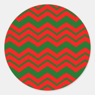 Adesivo Redondo Padrão de desenho Chevron em vermelho e verde