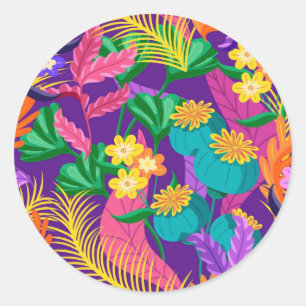 Adesivo Redondo Padrão de design floral exótico colorido