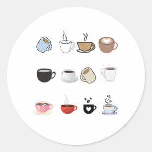 Adesivo Redondo Padrão de Designs de Café Mugs