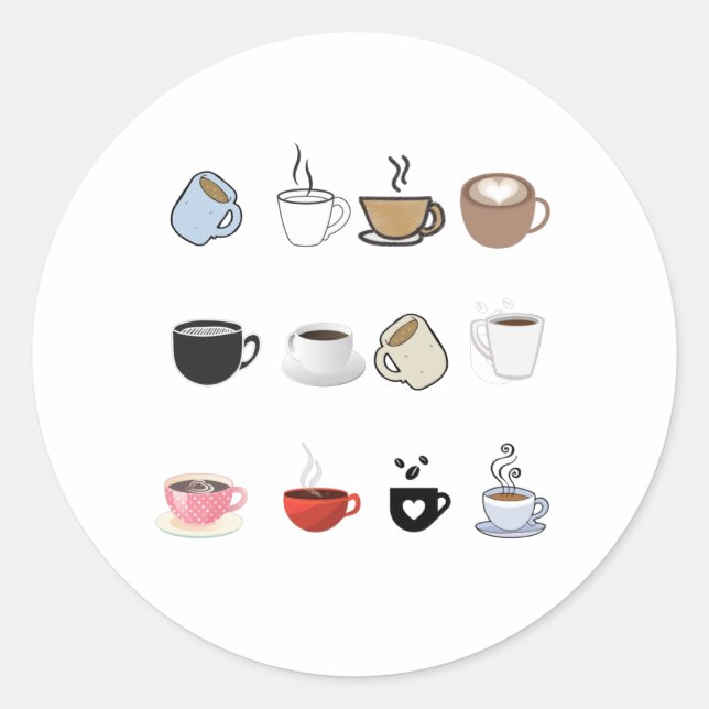 Adesivo Redondo Padrão de Designs de Mugs de Café (Frente)
