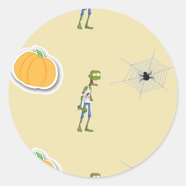 Adesivo Redondo Padrão de Dia das Bruxas em creme (Frente)