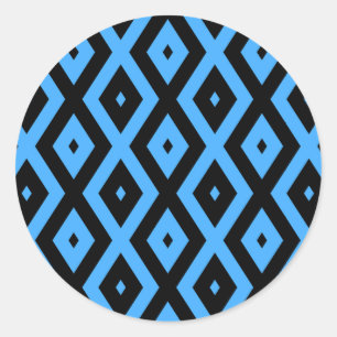 Adesivo Redondo Padrão de diamante azul-céu e preto