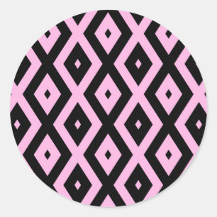 Adesivo Redondo Padrão de diamante rosa pálido e preto