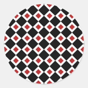 Adesivo Redondo Padrão de Diamante Vermelho, Preto, Branco