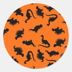 Adesivo Redondo Padrão de Dinossauro Fofo em Laranja