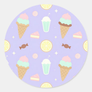 Adesivo Redondo Padrão de Doces Sorvete Kawaii
