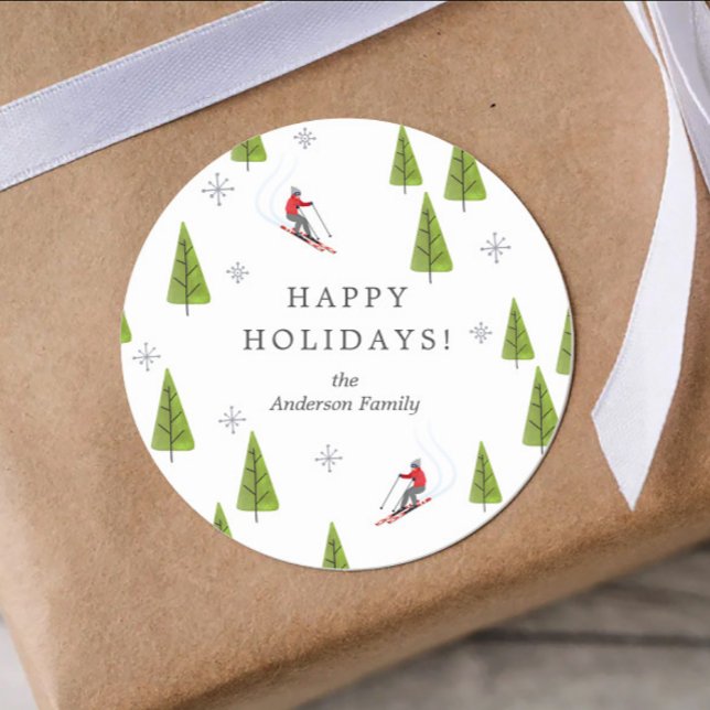 Adesivo Redondo Padrão de Esqui da Descida de inverno (Criador carregado)