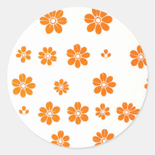Adesivo Redondo Padrão de Estêncil Floral Laranja no Fundo Branco