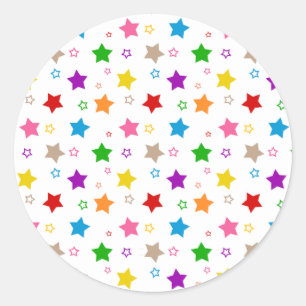 Adesivo Redondo Padrão de Estrelas Coloridas Design Branco