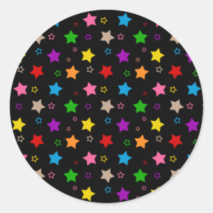Adesivo Redondo Padrão de Estrelas Coloridas Preto