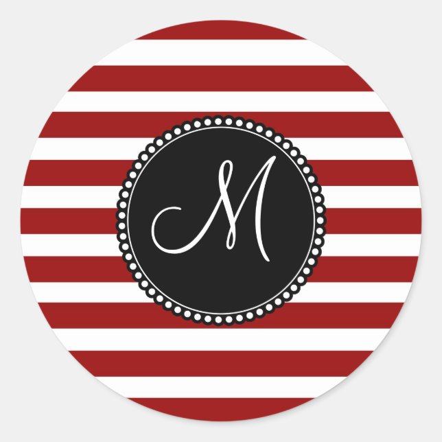 Adesivo Redondo Padrão de Faixa Horizontal Vermelha e Branca (Frente)