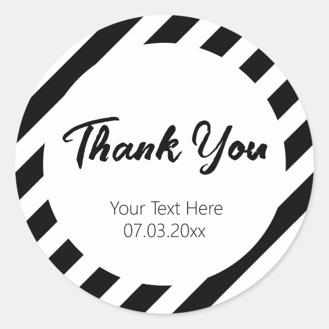 Adesivo Redondo padrão de faixas diagonais em preto e branco (Frente)