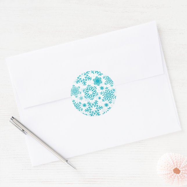 Adesivo Redondo Padrão de Floco de Neve Azul (Envelope)