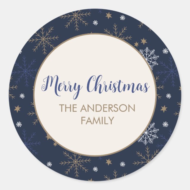 Adesivo Redondo Padrão de Floco de Neve Escuro - Azul Escuro (Frente)