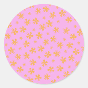 Adesivo Redondo Padrão de Flor de Hippie Cor-de-Rosa-Cor-de-Pré-Pi
