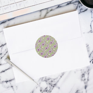 Adesivo Redondo Padrão de Flor de Hippie Funky Y2K Retro Roxo Verd