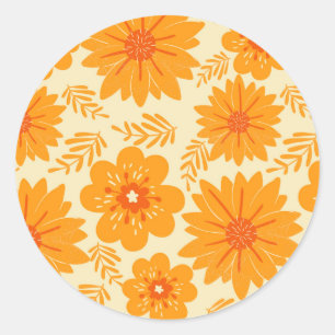 Adesivo Redondo Padrão de Flor Laranja do Meio século de Imagem Re