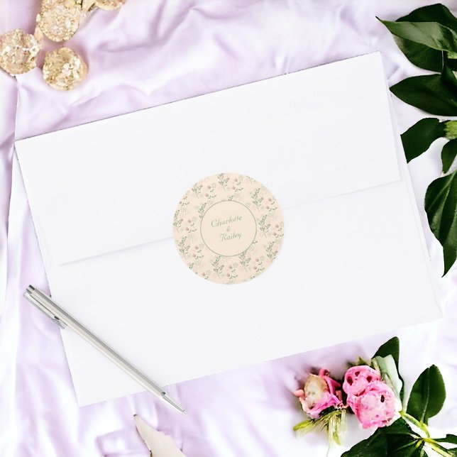 Adesivo Redondo Padrão de Flor Verde Rosa Y2K 70s Rosa Verde (Zazzle Pink Green Retro Y2K 70s Flower Pattern Round Sticker)