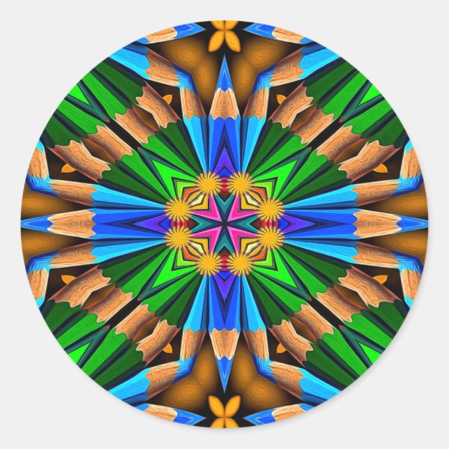 Adesivo Redondo Padrão de Flores de Abstrato exclusivo (Frente)