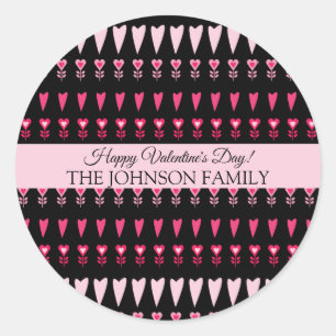 Adesivo Redondo Padrão de Flores do Coração do dia de os namorados