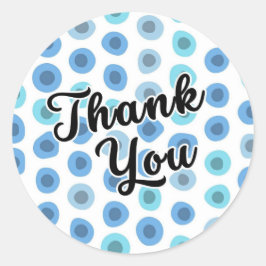 Adesivo Redondo Padrão de Forma Geométrica Azul Obrigado