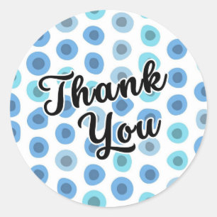 Adesivo Redondo Padrão de Forma Geométrica Azul Obrigado