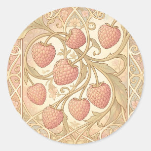 Adesivo Redondo Padrão de Framboesa Art Nouveau