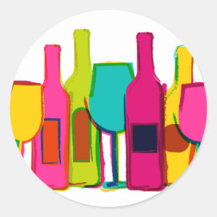 Adesivo Redondo Padrão de garrafas de vinho coloridas fofas