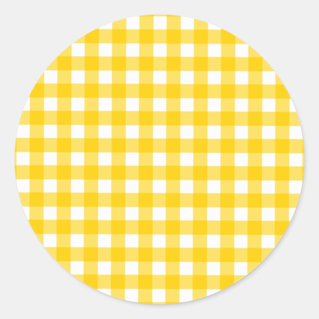 Adesivo Redondo Padrão de Gingham Amarelo (Frente)