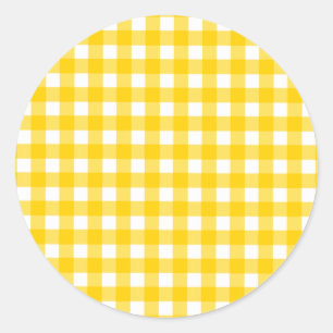 Adesivo Redondo Padrão de Gingham Amarelo