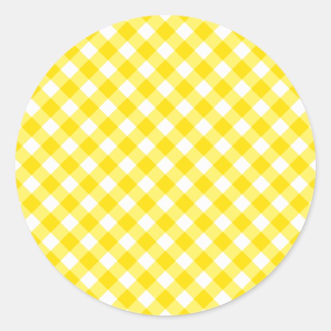 Adesivo Redondo Padrão de Gingham Amarelo Lemon (Frente)