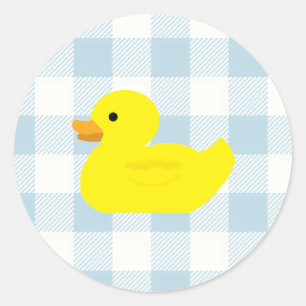 Adesivo Redondo Padrão de Gingham Azul Pato de Borracha
